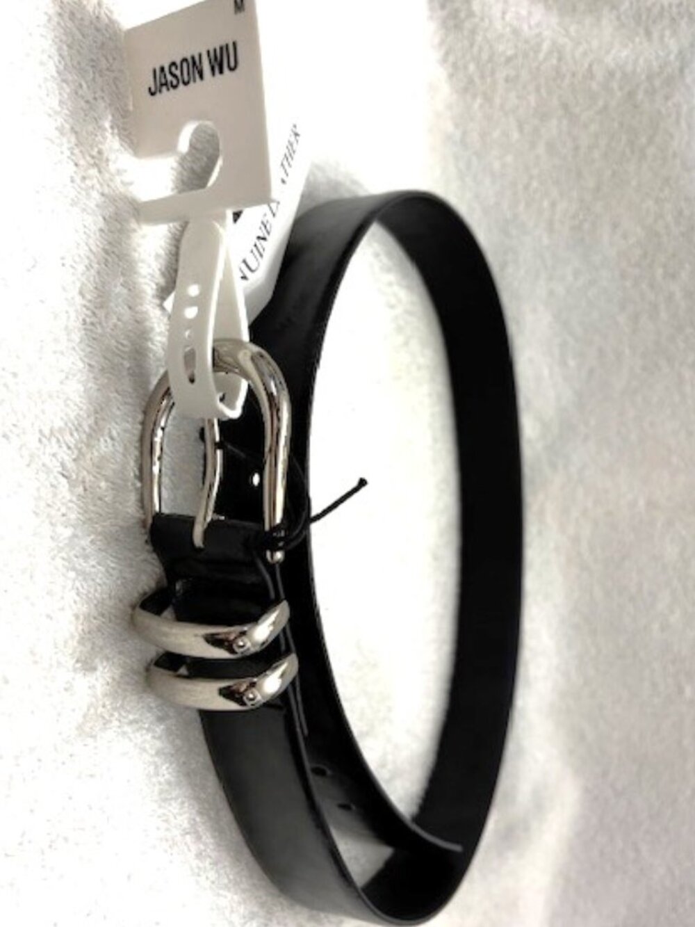 Jason Wu black leather belt with silver tone buckle NWT Size M